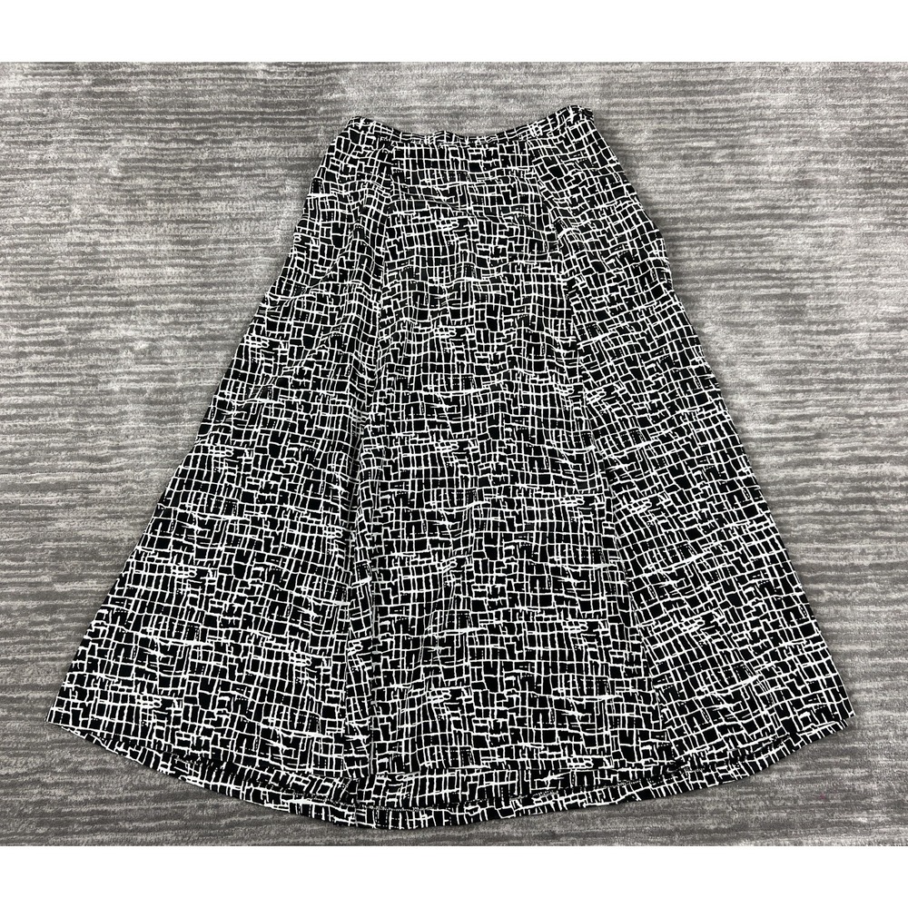 Leslie Fay Skirt Women 8 Black White Abstract Grid A-Line Maxi Elastic Back Zip